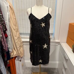 L'AGENCE NWT Black Sequin Dress with Gold Stars Size M